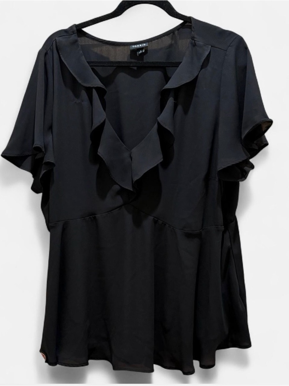 torrid Black Ruffle V-Neck Flutter Sleeve Blouse Size 2X Whimsical